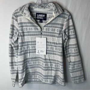 NWT Lands’ End Gray White Women Neutral FairIsle Fleece Quarter Zip Pullover XS